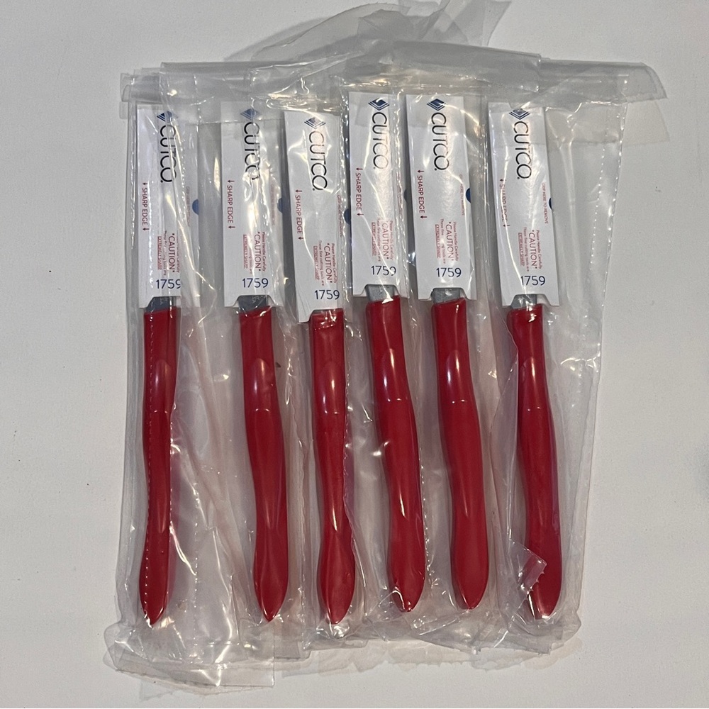 6x Cutco 1759 Table Knives with Red Handles (1869 6-Pc. Table Knife Set w/o Box)